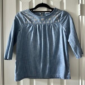 Embroidered Top Blue Girls L (10-12) 100% Cotton